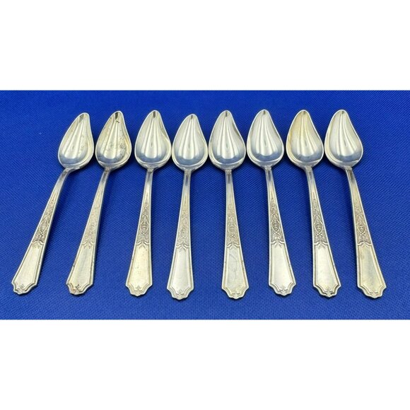 Set of 8 Rogers Bros 1847 Ancestral Fruit Orange Dessert Spoons Silver Plated 6" - Picture 1 of 8